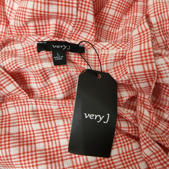 Very J Red and White Plaid Cold Shoulder Babydoll - Picture 8 of 11